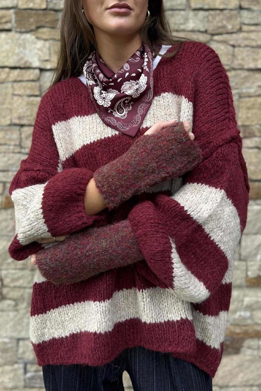Boucle Fingerless Gloves Burgundy Melange